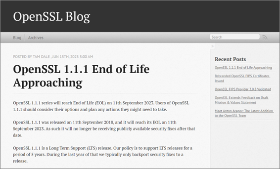 OpenSSL 1.1.1 End of Life Approaching