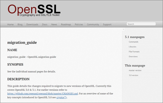 OpenSSL 移行ガイドの提供画面 