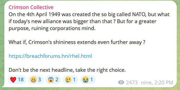 Red Hatに対する恐喝アナウンス