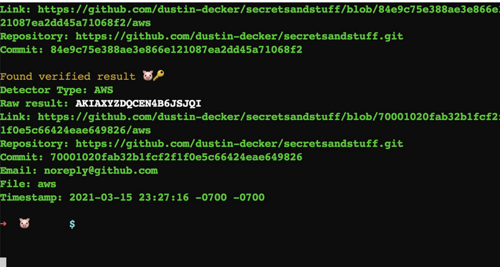 TruffleHogの実行画面