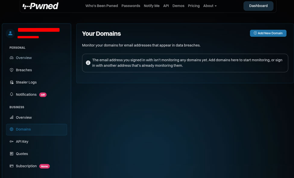 HaveIBeenPwned の画面 