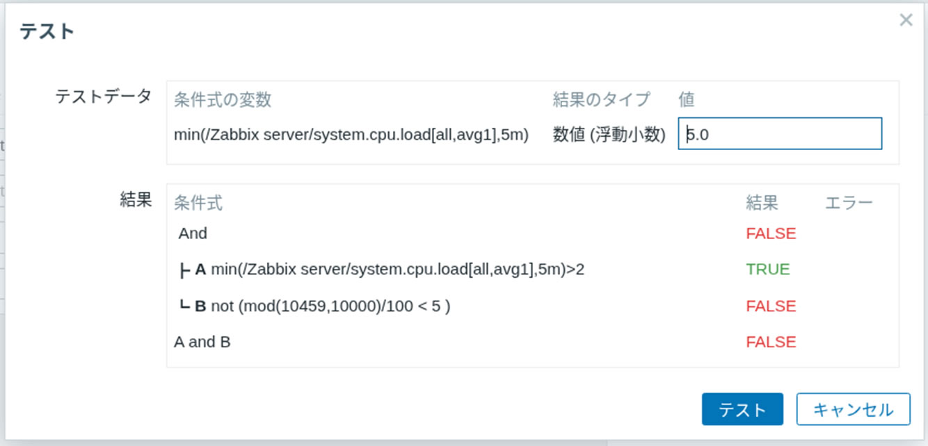 パターン1のテスト結果画面