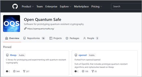 Open Quantum Safe サイトの画面 